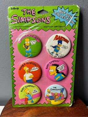 Vintage 1990 The Simpsons Button Collection Original Card
